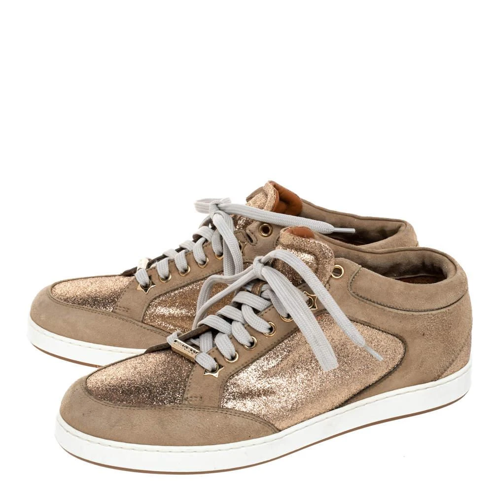 Jimmy Choo Jimmy Choo Beige Glitter And Suede Miami Lace Up Sneakers Size 38 4