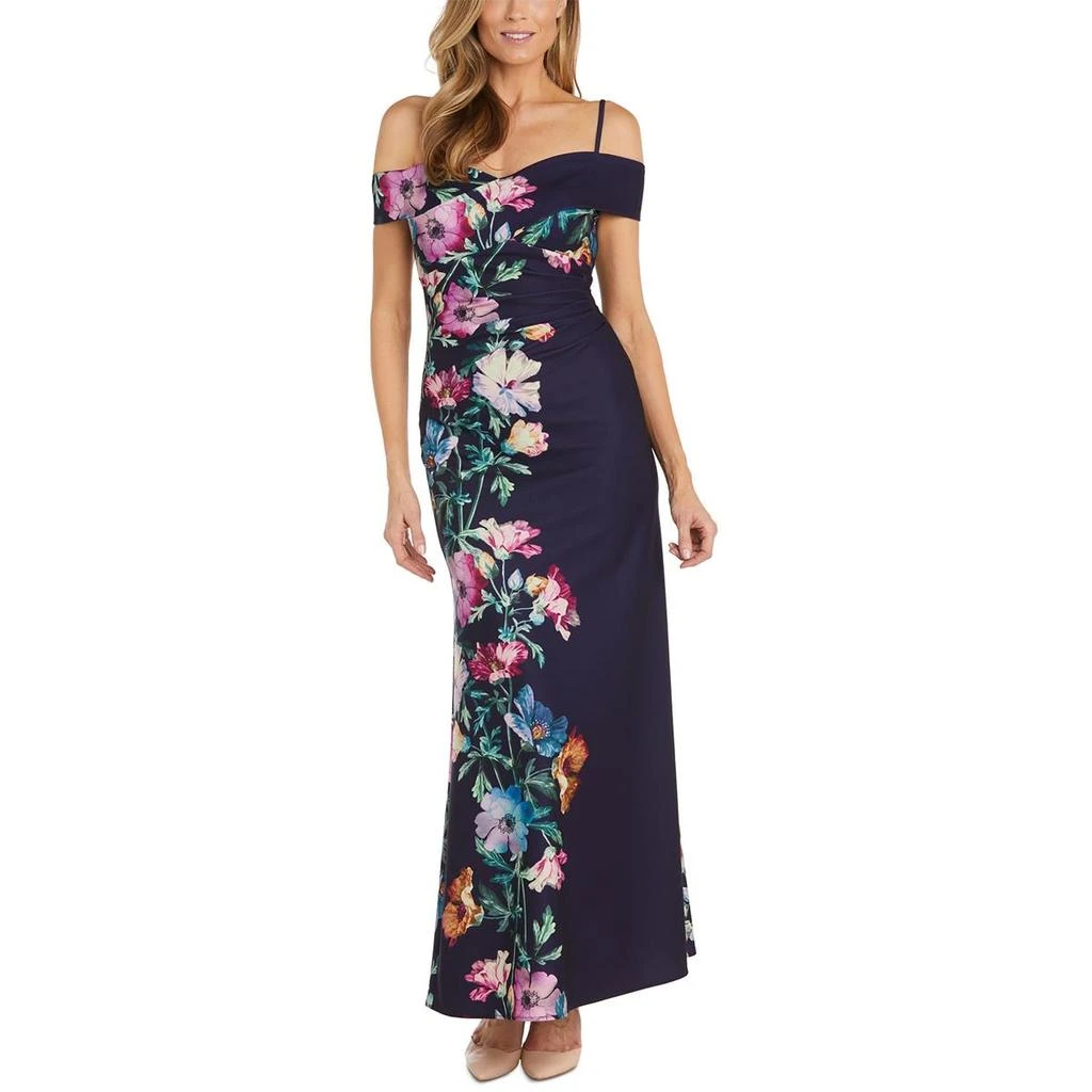 NW Nightway Womens Floral Print Cold Shoulder Evening Dress 1