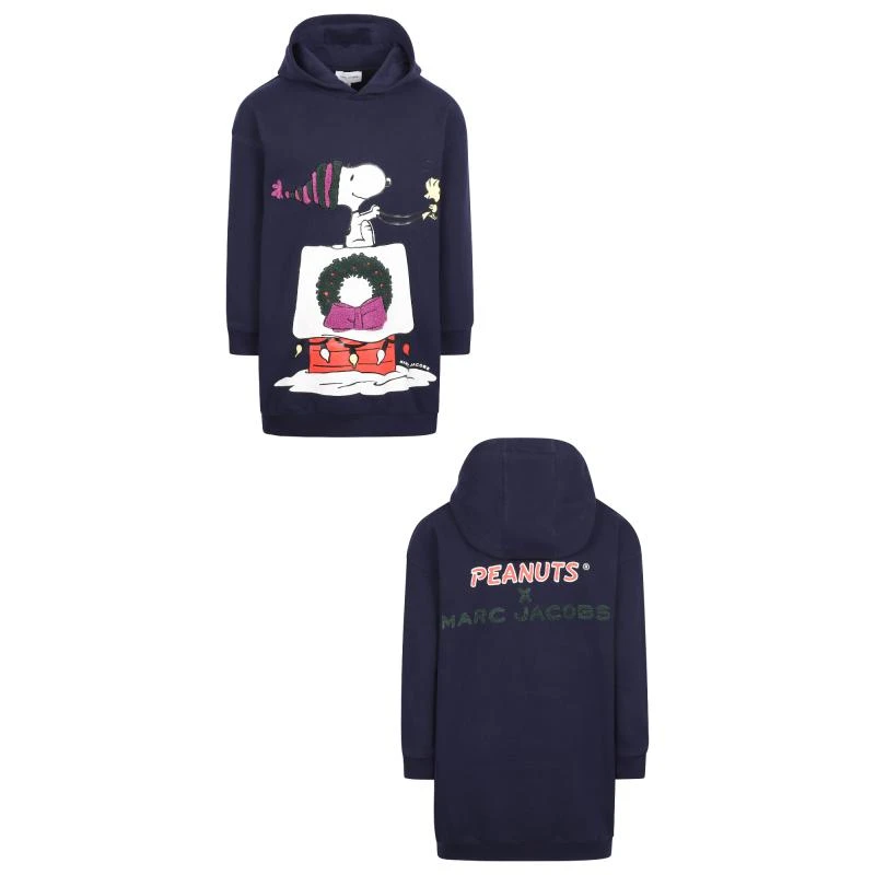 Marc Jacobs Snoopy christmas hooded sweatshirt dress with side pockets in navy 1