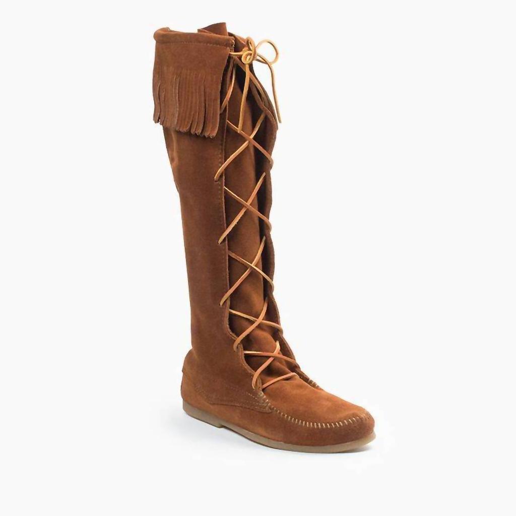 Minnetonka Minnetonka - Women's Front Laced Knee High Fringe Moccasin Boot