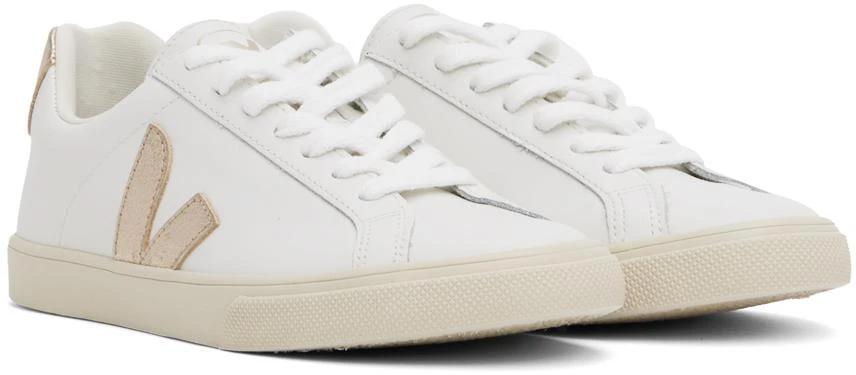 Veja White & Gold Esplar Leather Sneakers 4