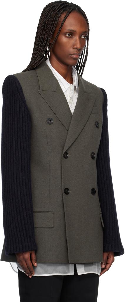 Jean Paul Gaultier Khaki & Navy 'The Bi-Material Suit' Blazer