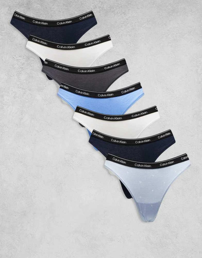 Calvin Klein Calvin Klein Icon Logo 7 pack thongs in white/blue with black waistbands
