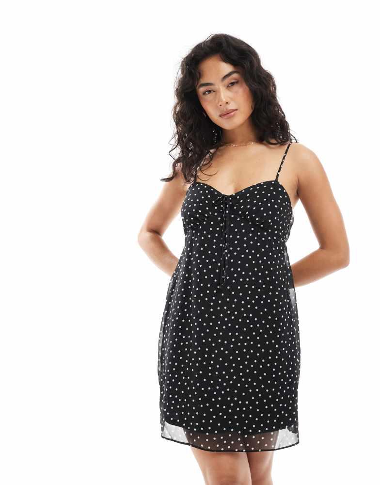 New Look New Look strappy chiffon mini dress in black spot