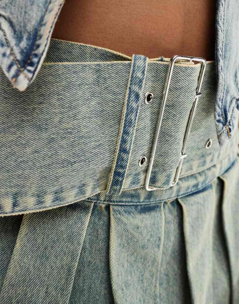 Liquor N Poker Liquor N Poker single belt mini skater skirt in dirty indigo 2
