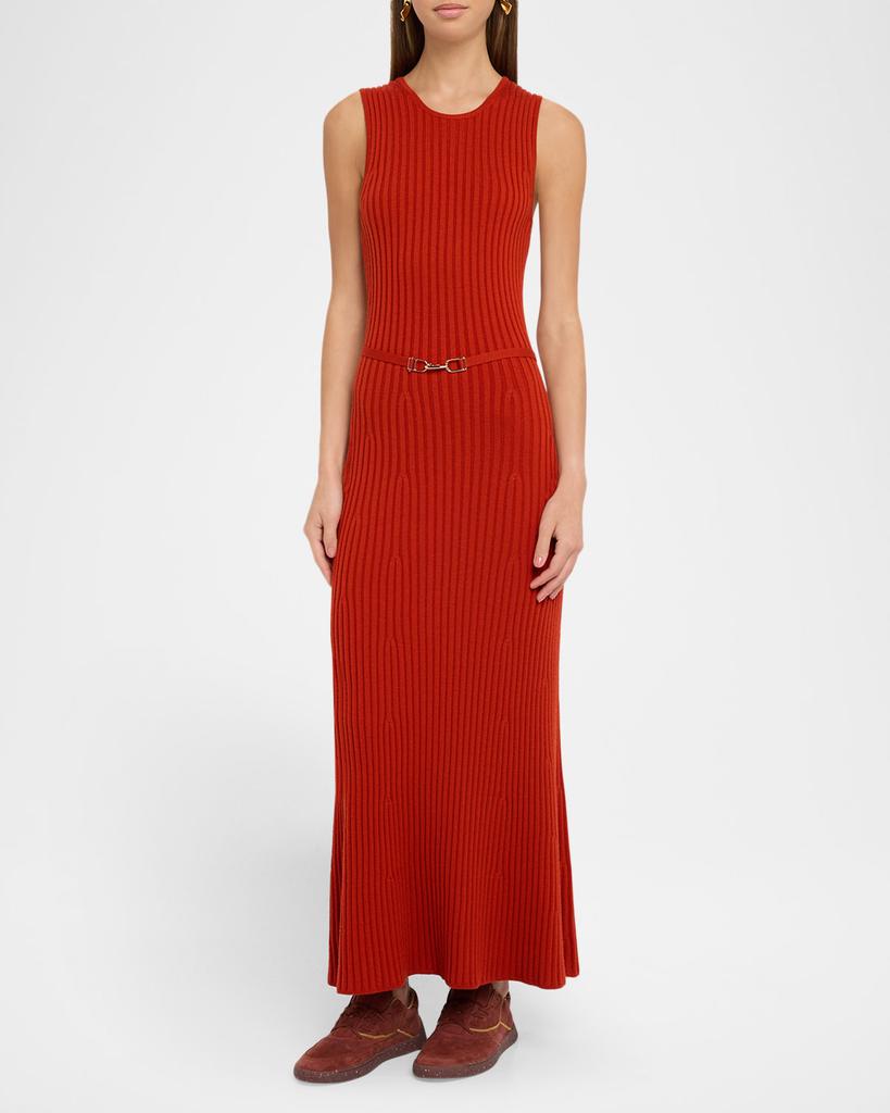 Gabriela Hearst Meier Belted Cashmere Rib Midi Dress