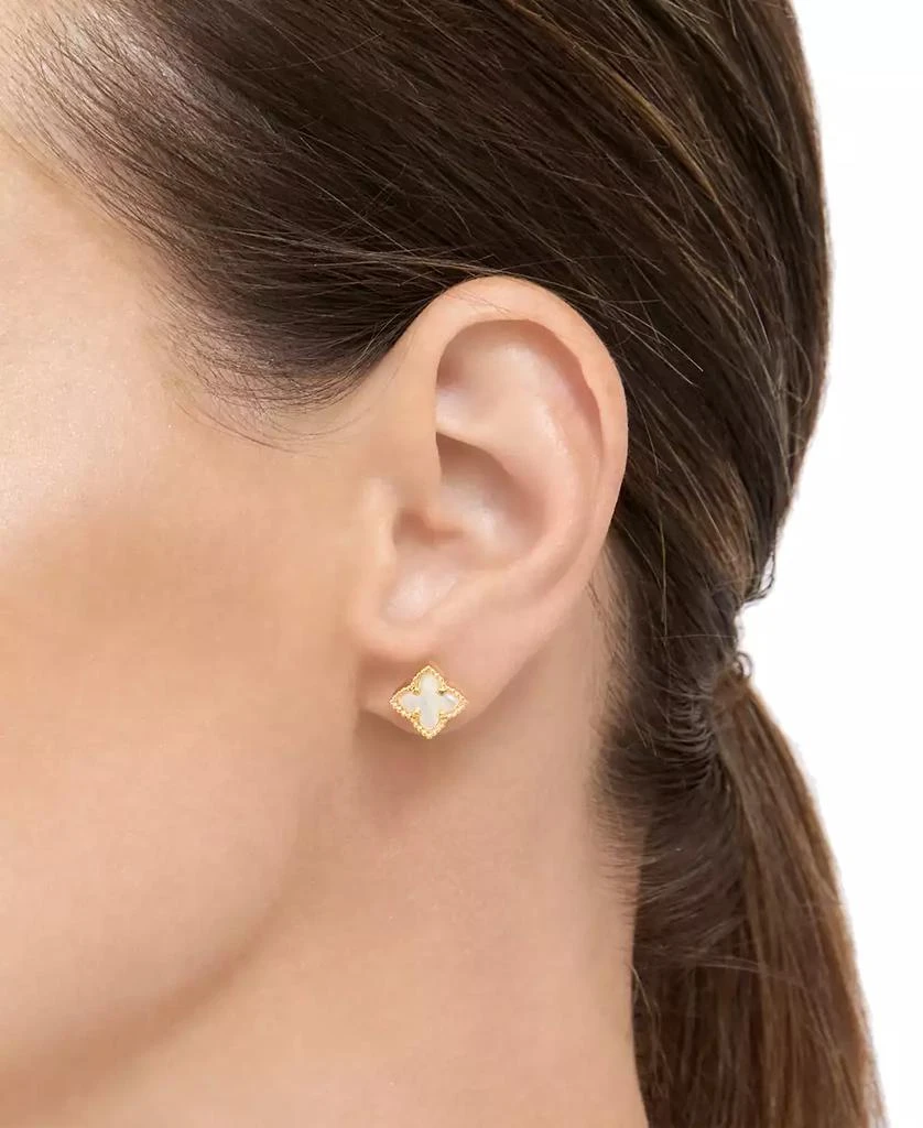 ADORNIA Mother of Imitation Pearl Gold-Tone Flower Stud Earrings 4