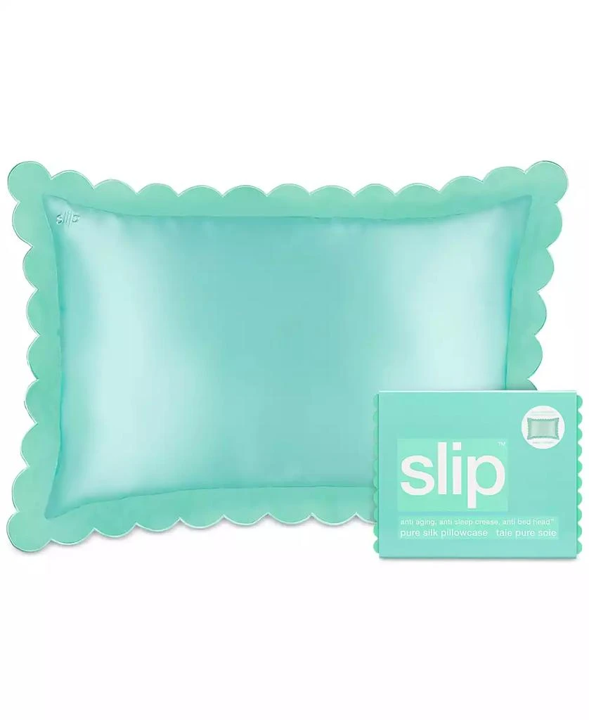 Slip Pure Silk Queen Pillowcase With Scalloped Edge - Turquoise 1
