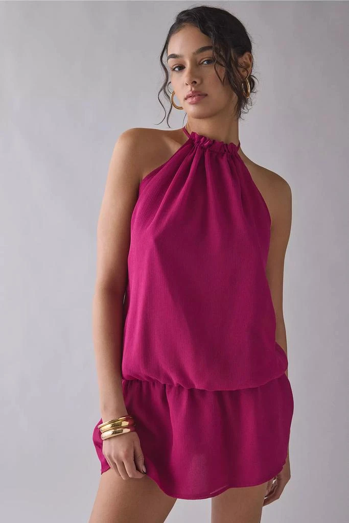 Veloria Halterneck Mini Dress in Dark Rose , Halter Neck