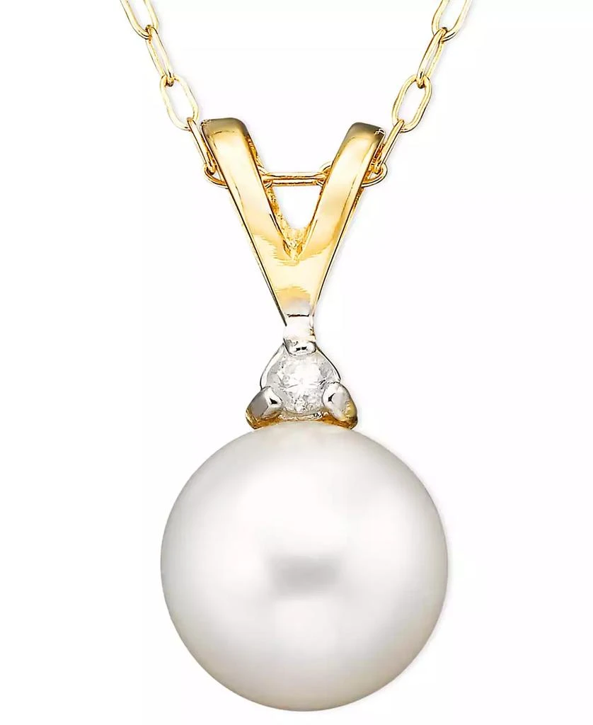Belle de Mer Pearl Cultured Freshwater Pearl (6-1/2mm) and Diamond Accent Pendant Necklace in 14k Gold 1