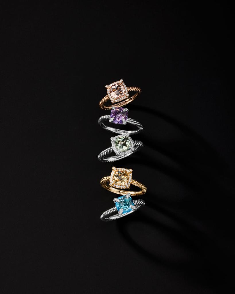 David Yurman 7mm Petite Chatelaine Pave Bezel Ring with Gemstone and Diamonds in Silver