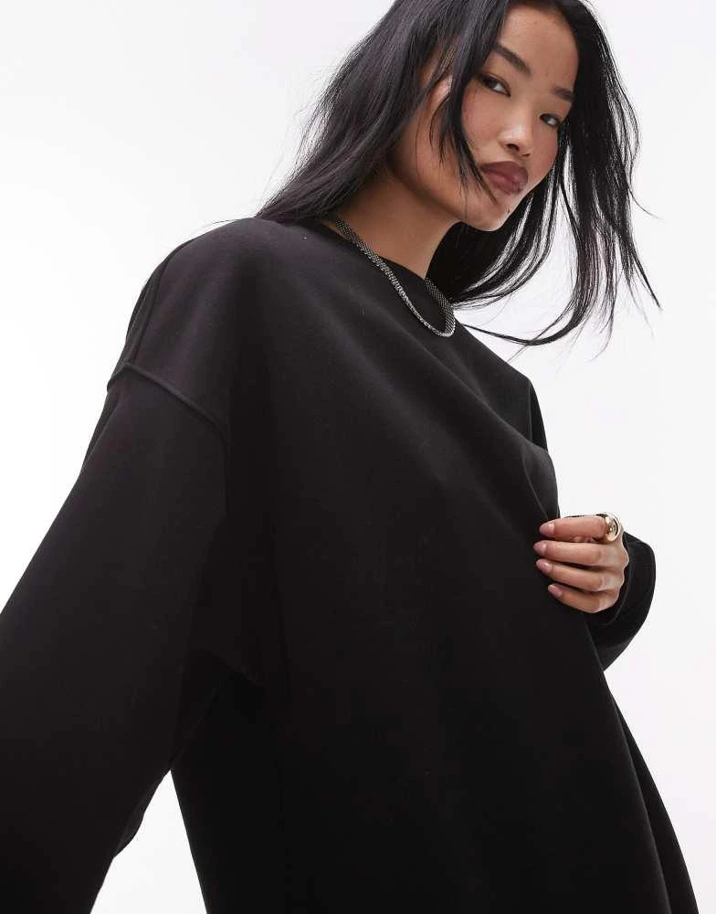 Topshop Topshop oversized jersey sweatshirt dress in black 4