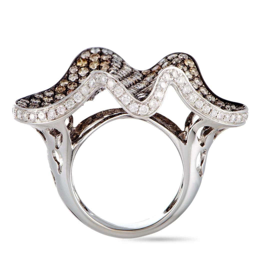 Non Branded 18K White Gold White and Brown Diamond Wave Ring 2