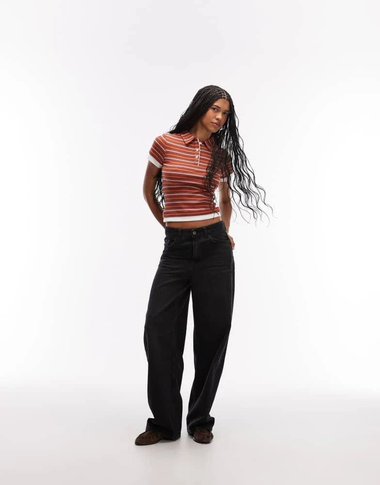 ASOS ASOS DESIGN collared short sleeve polo top in chocolate and orange stripe 2