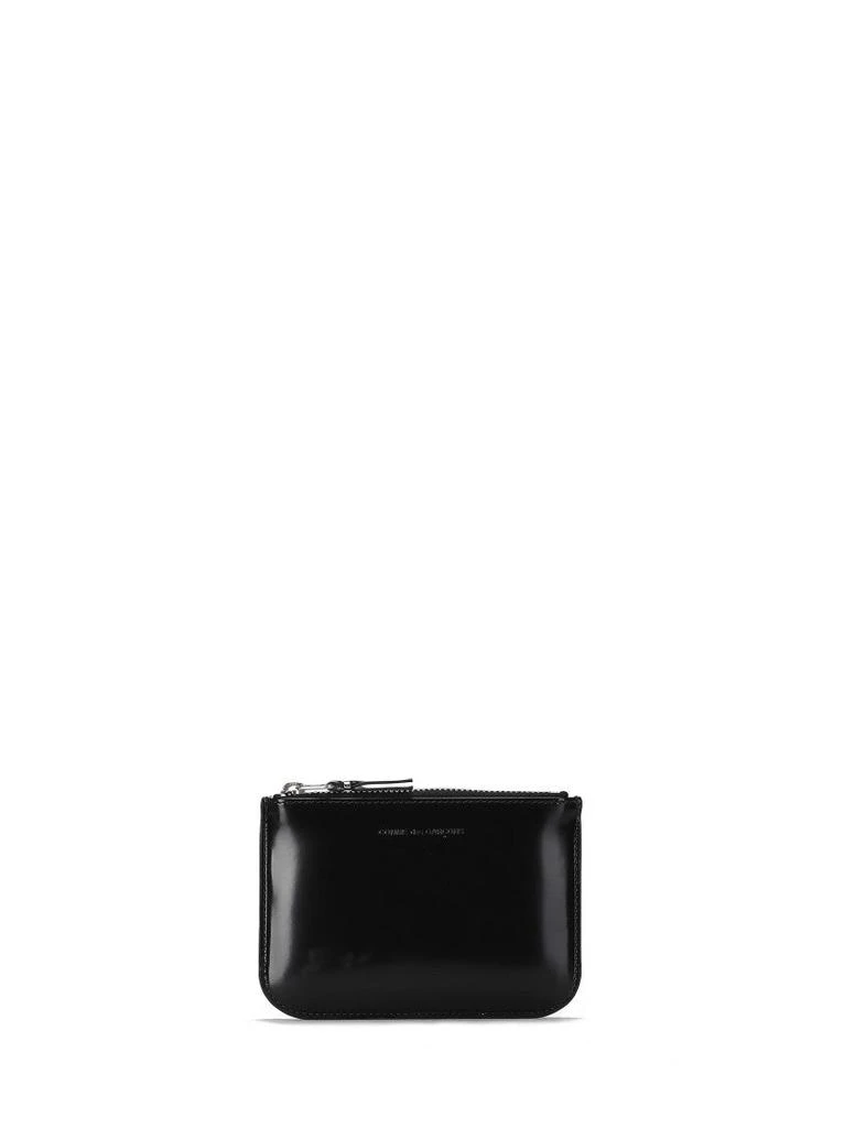 Comme des Garcons Smooth Black Leather Zip Wallet With Silver Interior