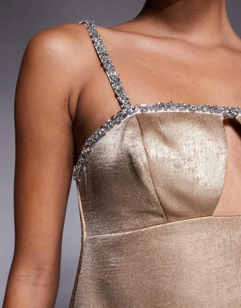 gold trapeze dress Mac Duggal - Beige High Neck Sleeveless Sequin Embellished Trapeze Dress main image 1