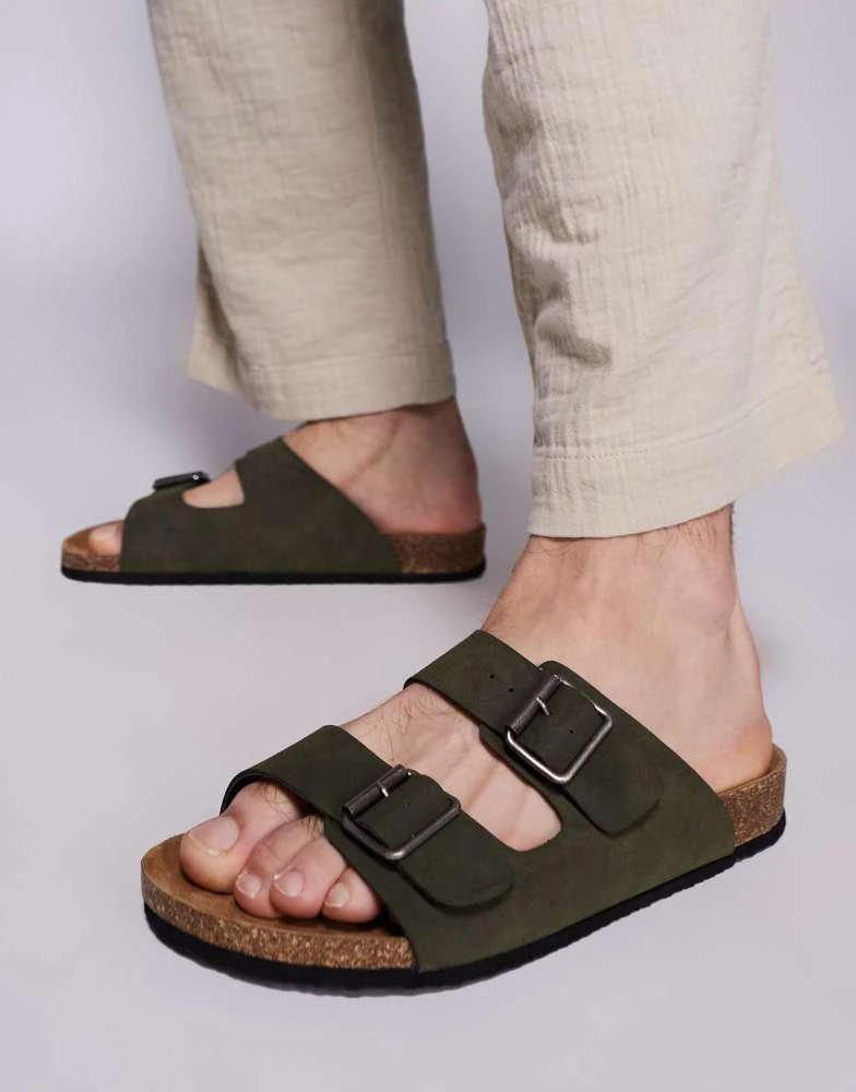 ASOS ASOS DESIGN two strap sandals in khaki with cork sole 1