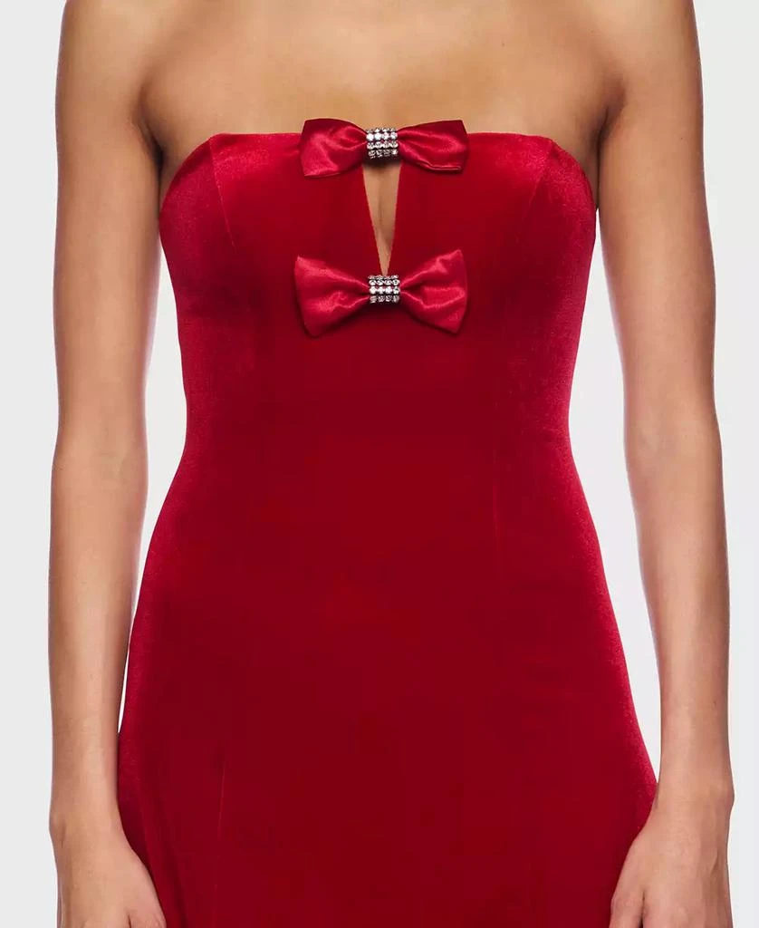 B Darlin Juniors Strapless Velvet Dress with Satin Rhinestone Bow Detail 4