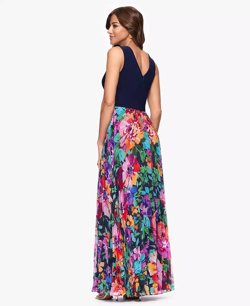 XSCAPE Women's V-Neck Printed-Skirt Gown