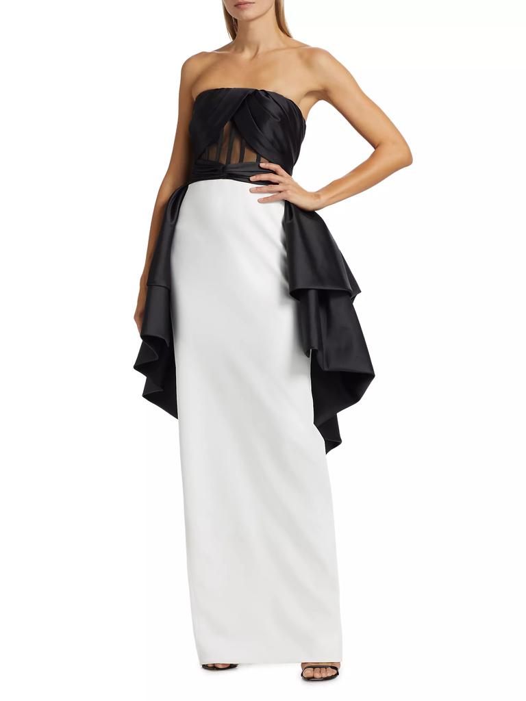 Pamella Roland Colorblocked Crêpe Strapless Gown