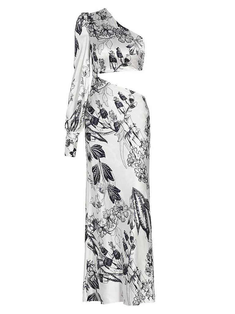 Adriana Iglesias Matiz Asymmetric Floral Stretch Silk Cut-Out Dress 1