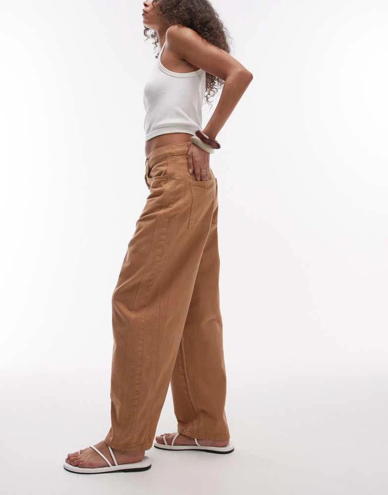 Topshop Topshop relaxed barrel leg trouser with seam detail in tan 2
