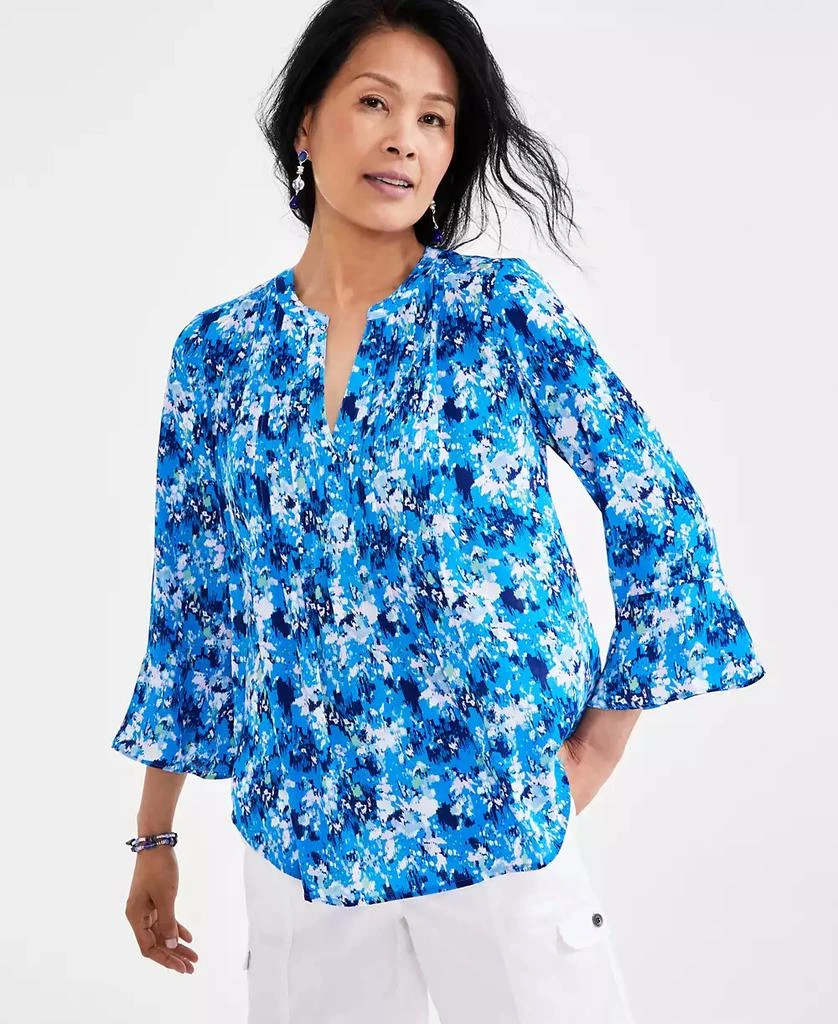 Style & Co Petite Printed 3/4-Sleeve Pintuck Top, Created for Macy's 1