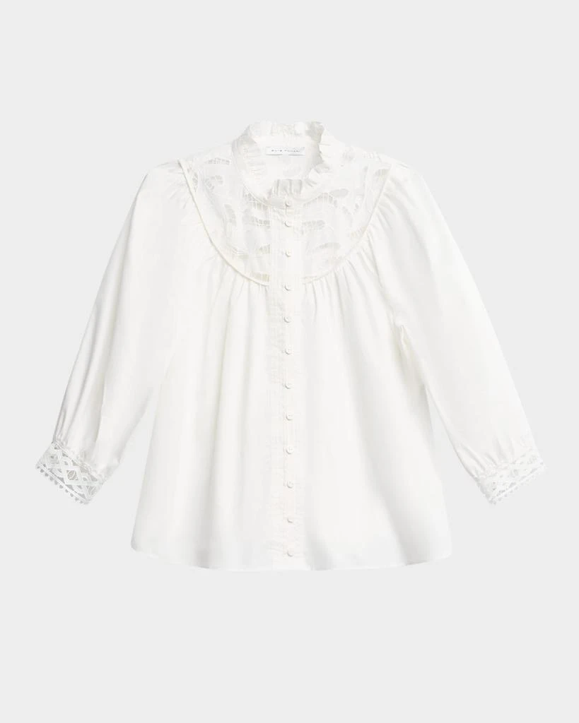 Tahari The Rylan Lace-Yoke Cotton Blouse 1