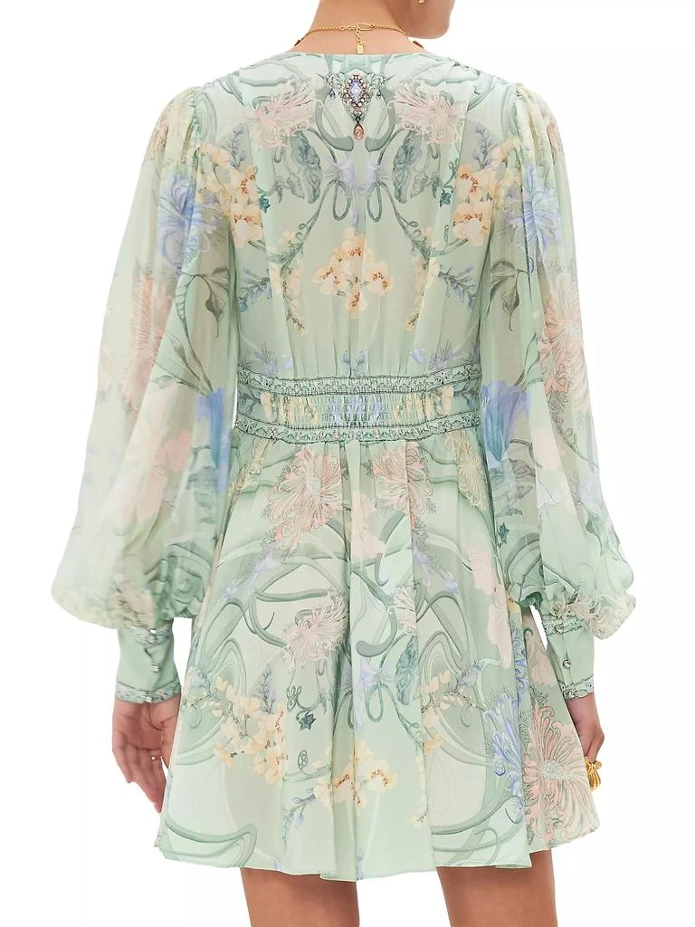 Camilla Floral Silk Blouson-Sleeve Minidress 6