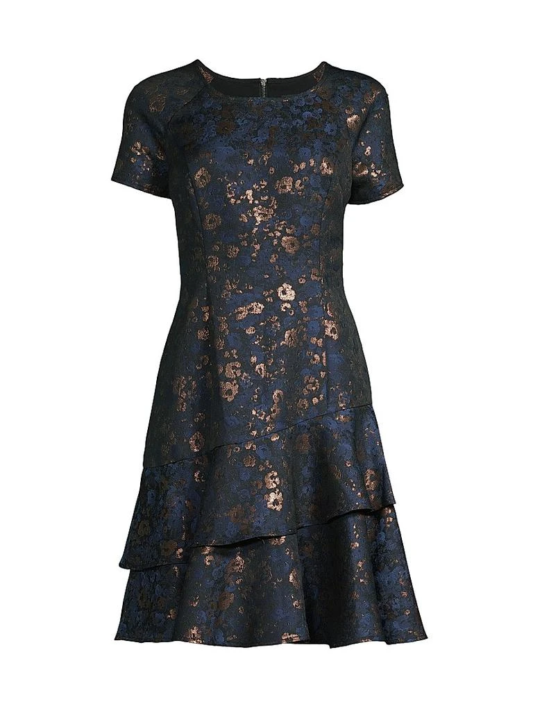 Shani Women's Floral Jacquard Tiered Minidress - Blue - Size 6 Shani Women's Floral Jacquard Tiered Minidress - Blue - Size 6