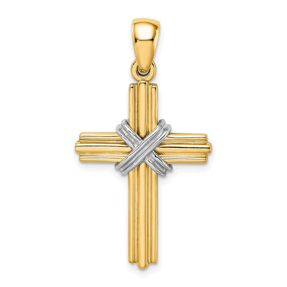 Diamond2Deal 14k Yellow Gold and White Rhodium -X- Center Passion Cross Pendant 1