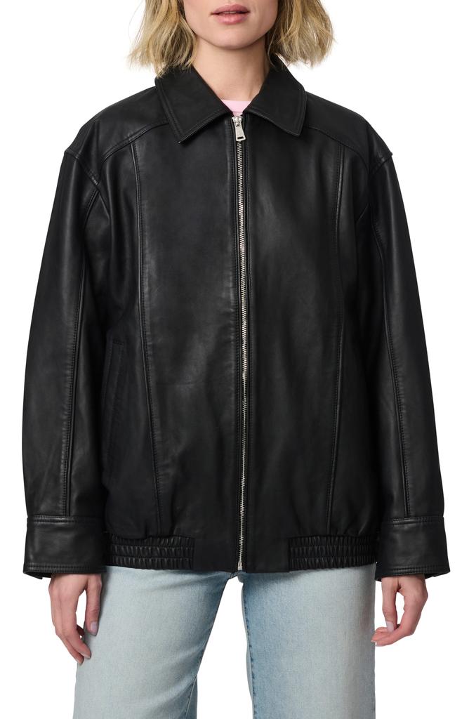 Bernardo Lambskin Leather Longline Bomber Jacket