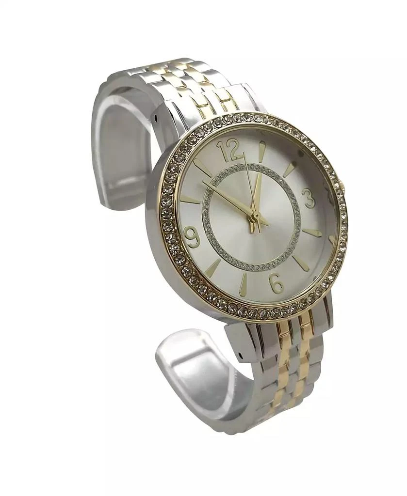 Olivia Pratt Two Tone Round Face Rhinestone Bezel Textured Bangle Women Watch 2