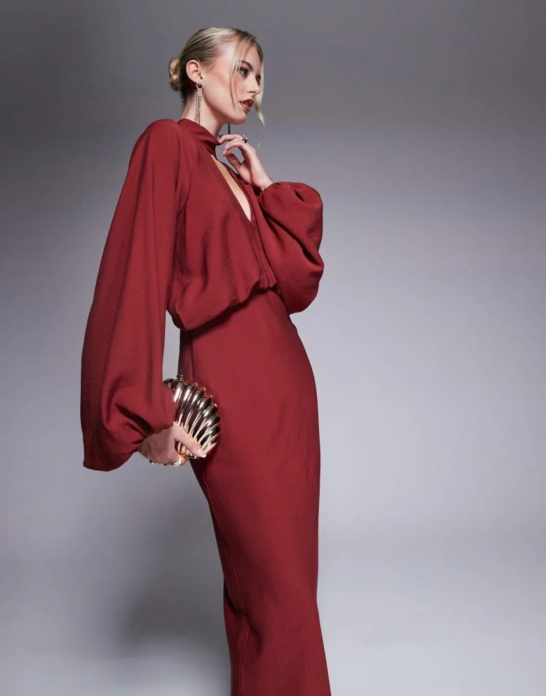 chinese dress ladies Annissa Plunge Halter Maxi Dress | Dark Brown | Womens
