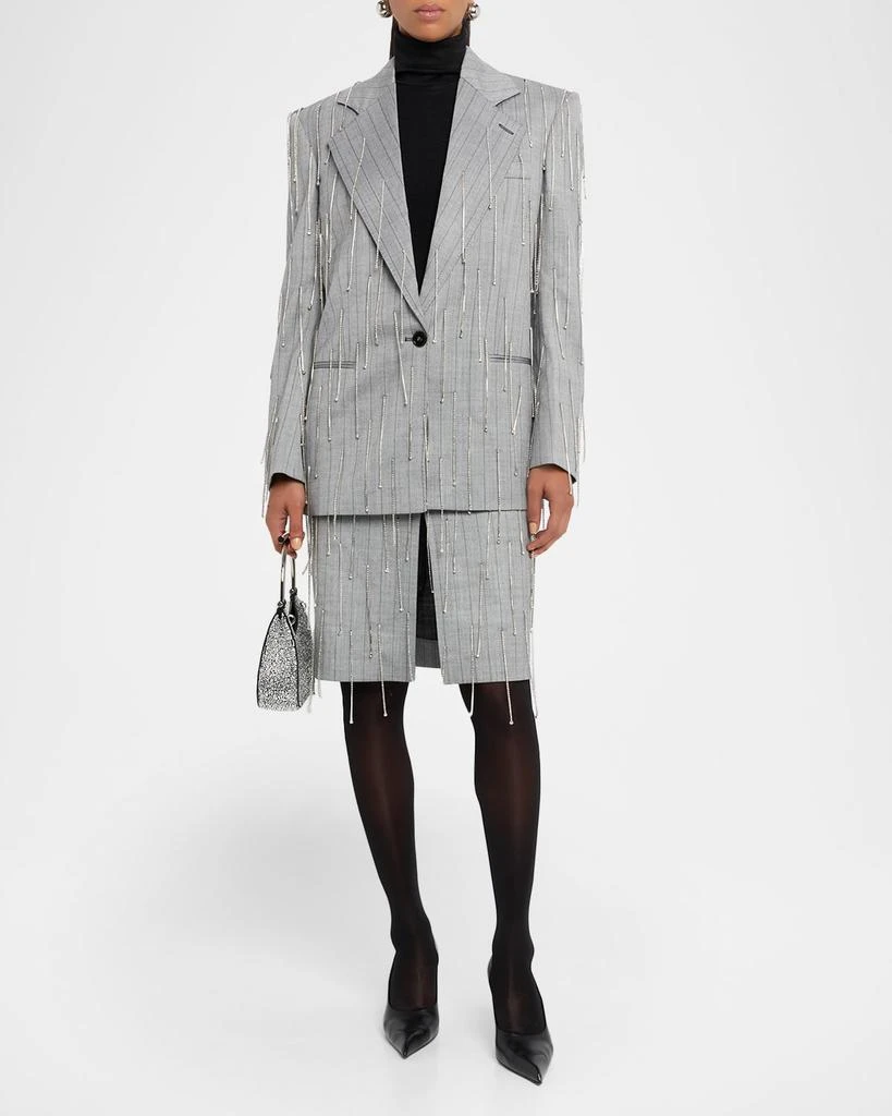 Stella McCartney Pinstripe Rhinestone Embroidered Wool Skirt 2