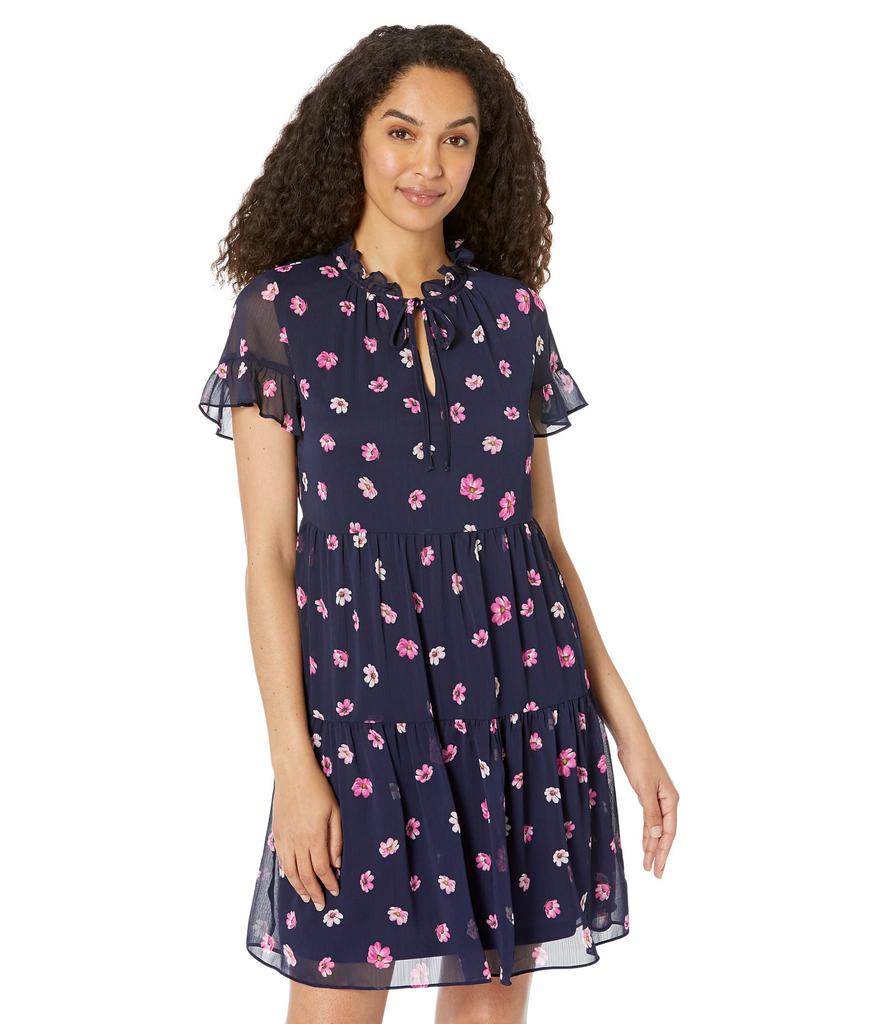 DKNY Printed Ruffle Neck Dress