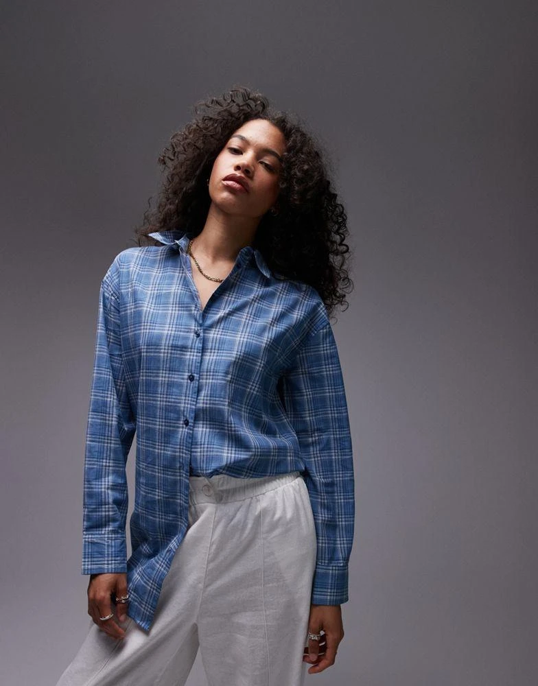 Topshop Topshop longline shirt in blue check 1