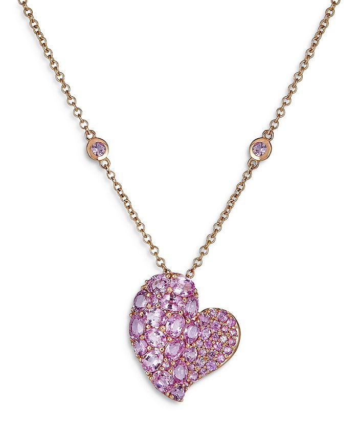 Piranesi 18K Rose Gold Medium Wave Heart Necklace with Pink Sapphires, 4.73 ct. t.w.