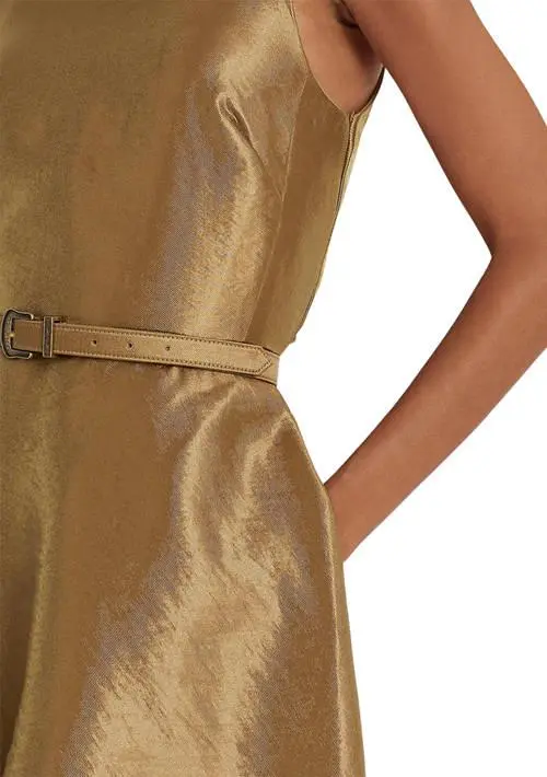Ralph Lauren Metallic Twill Belted Cocktail Dress 4
