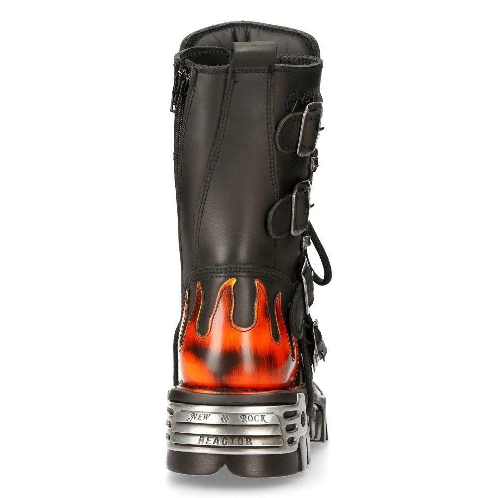 NewRock Flame Accented Black/Red Leather Biker Skull Boots- 107-S1 6