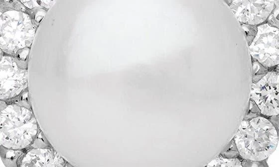 FUZION CREATIONS Freshwater Pearl 
Pavé Cubic Zirconia Stud Earrings 2