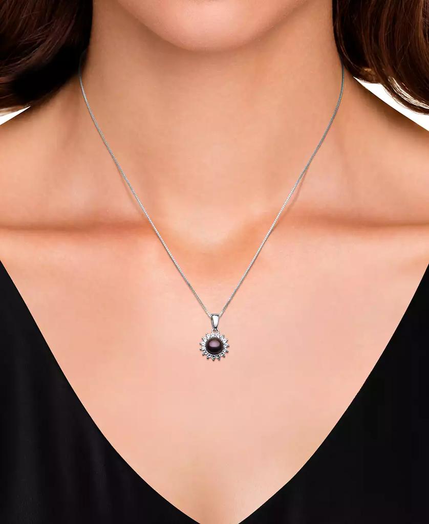 Belle de Mer Dyed Black Peacock Cultured Freshwater Pearl (6-7mm) & Lab-Created Sapphire (1-3/4 ct. t.w.) Pendant Necklace & Stud Earrings Set in Sterling Silver (also in Blush Pink)