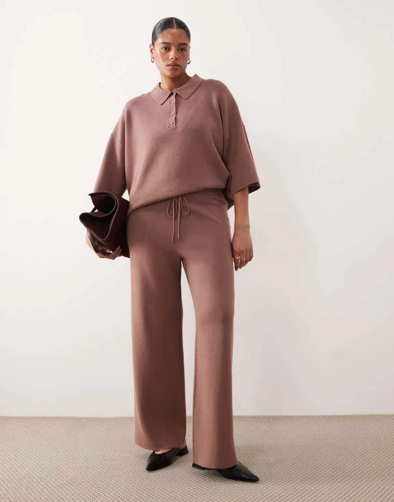 ASOS ASOS DESIGN Curve knitted wide leg trouser co-ord in mocha