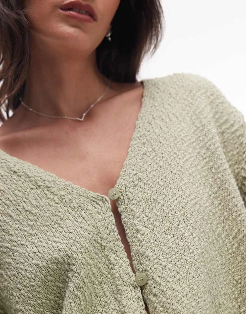 & Other Stories & Other Stories textured knit cardigan with one button in light green 3