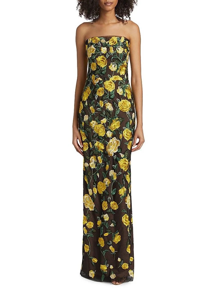 MARCHESA Floral Embroidered Strapless Gown 3