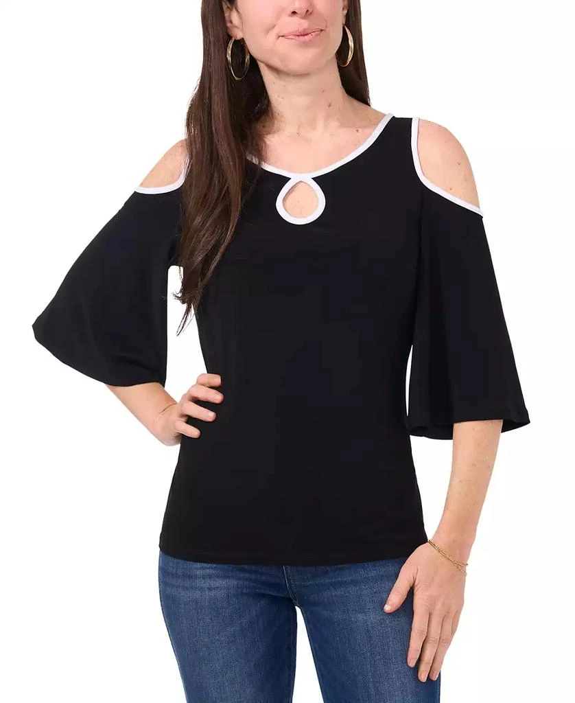 Sam & Jess Petite Keyhole Cold-Shoulder Trimmed Top 1