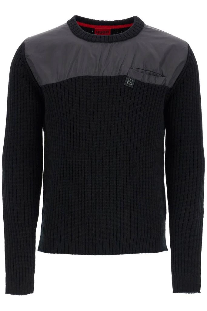 Hugo Boss men's black cotton sweater with round neck and pocket 1