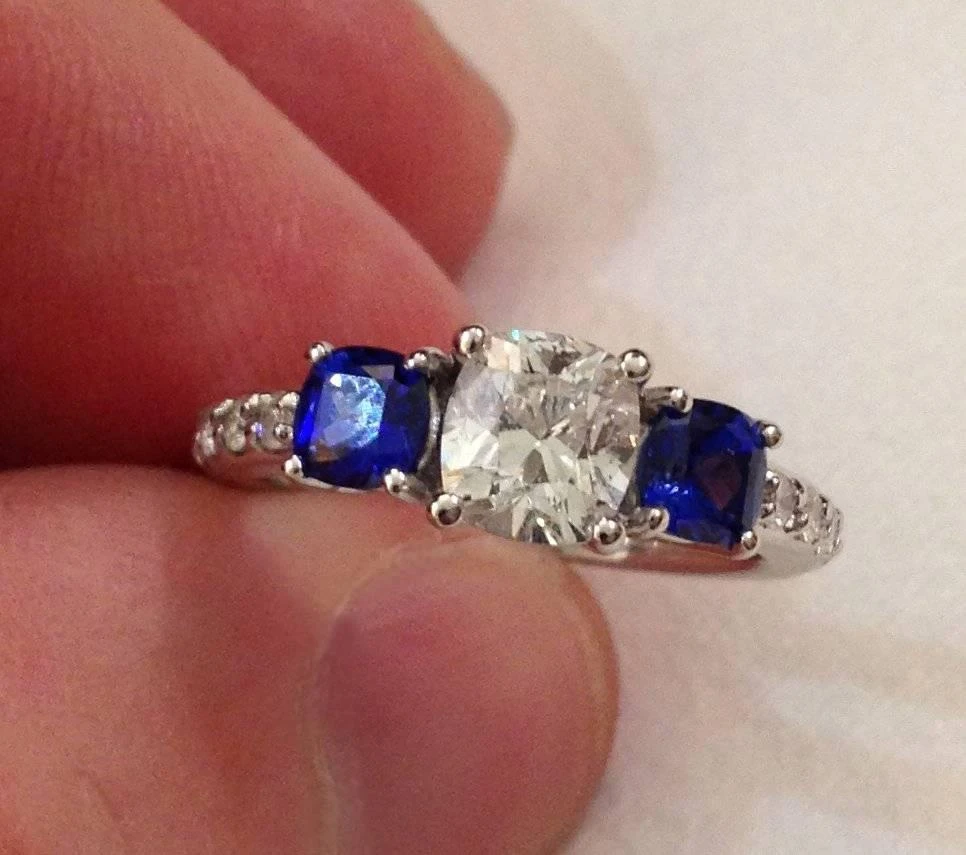 Pompeii3 3.25ct Cushion Diamond & Treated Blue Sapphire Engagement Ring 14k Enhanced 4