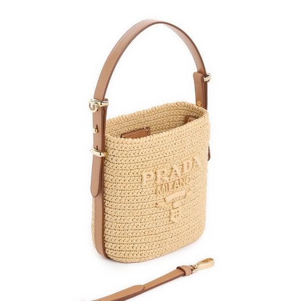Prada Raffia bucket bag with logo 1