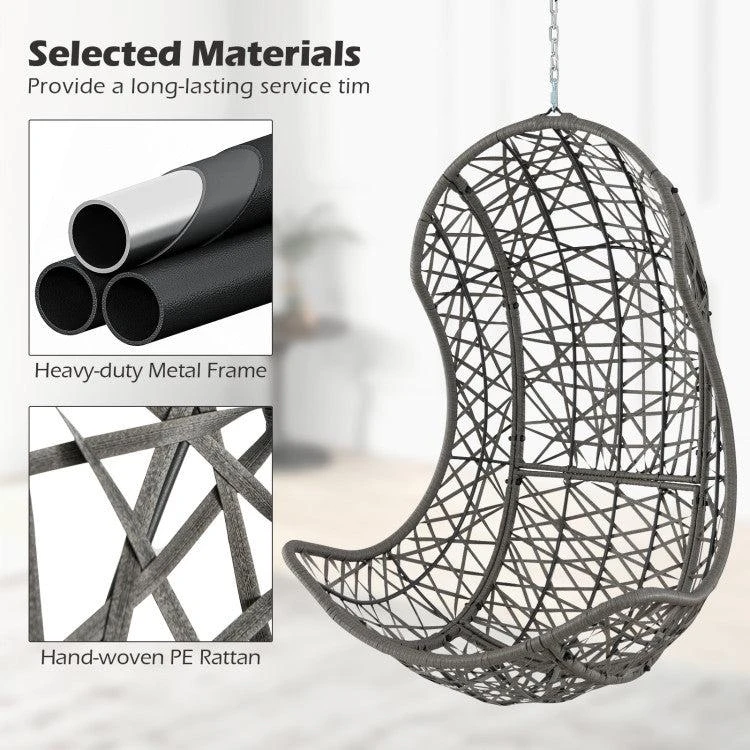 Hivvago Hanging Egg Chair PE Rattan Swing Hammock Chair with Soft Pillow and Cushion-Gray 3